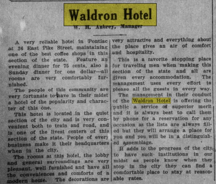 Waldron Hotel - Nov 12 1931 Article (newer photo)